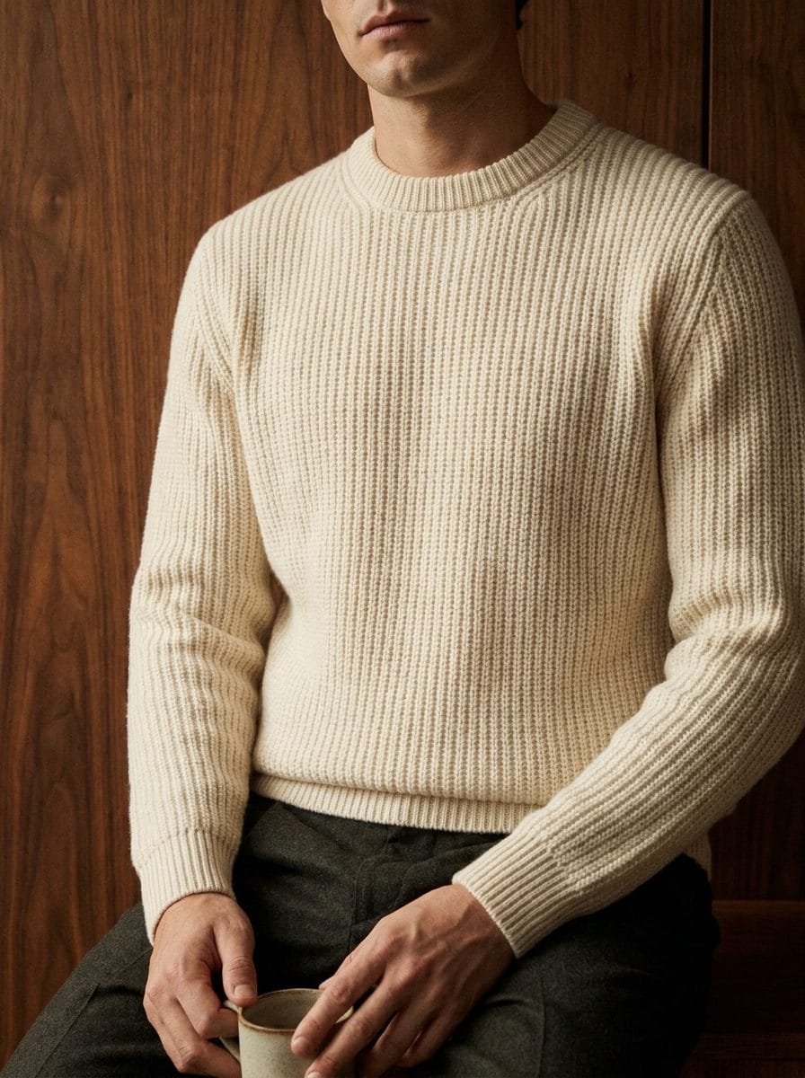 QESHTA ivory knit, worn